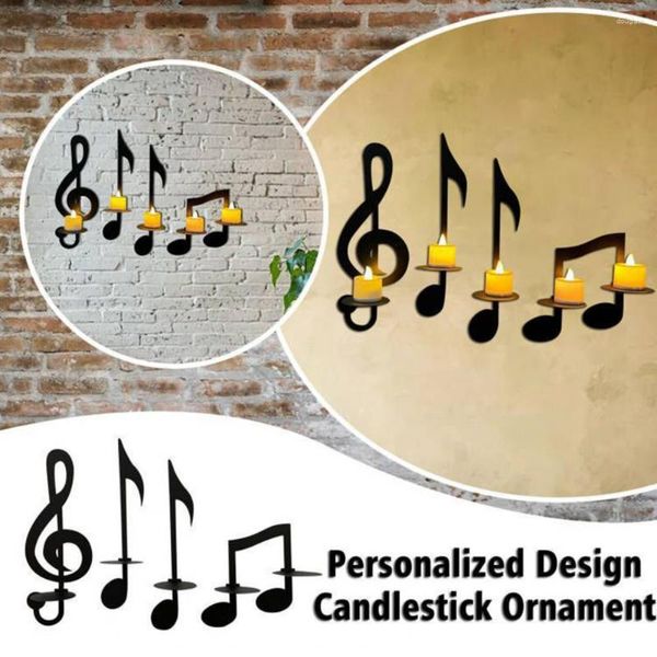 Soportes de velas Soporte premium Música artesanal nota de pared elegante para decoración del hogar con metal de acabado contra la riega