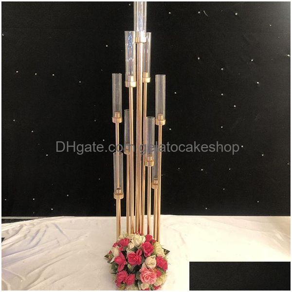 Candelabros Qb 8 cabezas Candelabro de metal Camino Mesa de plomo Mesa central Candelabro de oro Soporte Pilar Candelabro Boda Gota Delive DHJQW