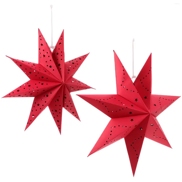 Portavelas Linternas decorativas de papel rojo Estrella de nueve puntas Decoraciones de origami Decoraciones navideñas