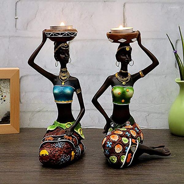 Candelabros de resina, soporte africano, decoración de mesa, estatua, escultura, figuritas para dormitorio, sala de estar, accesorios de decoración del hogar, adornos