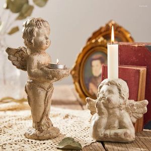 Candlers Resin Angel Holder Figurines Handcraft Candlestick Miniature Cougies Home Decoration Wedding Candabros Creative