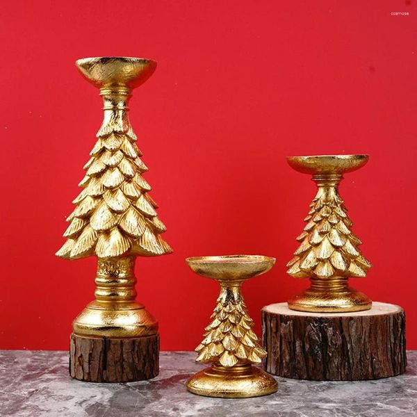 Bougeoirs résine doré arbre de noël chandelier Figurines pour bureau décoration support ornement accessoires chambre article