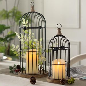 Bougeoirs rétro porte-cage à oiseaux fer Art lanterne suspendus candélabres décoratifs fête de mariage maison bureau décoration TY08