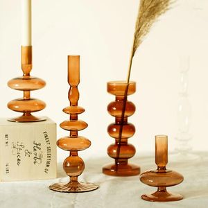 Candlers Retro Brown Glass Holder Cafe Decoration Home Decoration Ornements Cole Creative Bougeoir Furniture WT50ZT