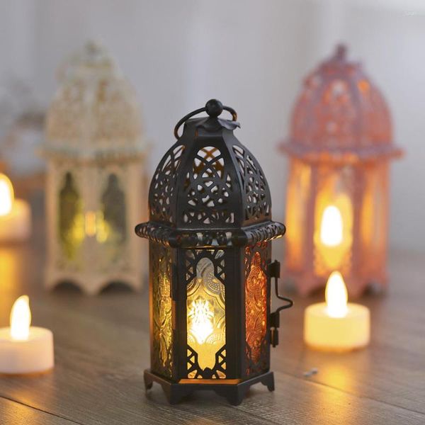Candelabros Retro, decoración de hierro del norte de Europa, lámpara de viento creativa, soporte de cristal, cena romántica a la luz de las velas, adorno para el hogar