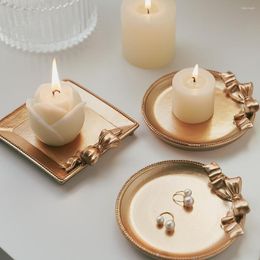 Portavelas Retro Circular candelabro adornos bandeja luz lujo creativo almacenamiento decorativo plato de escritorio