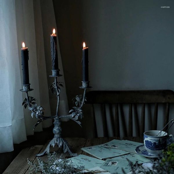 Bougeoirs rétro pays ornements design décoration de la maison gris bleu métal chandelier Table pographie accessoires