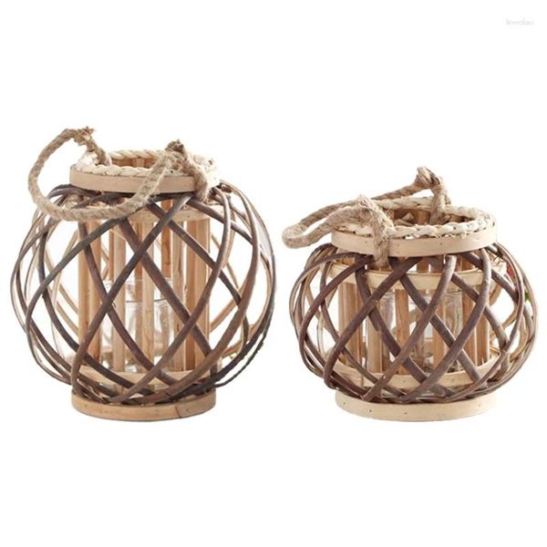 Bandlers Retro Tiwing Twine Wicker Lantern Lantern Tealight Habitage Vintage en bois suspendu