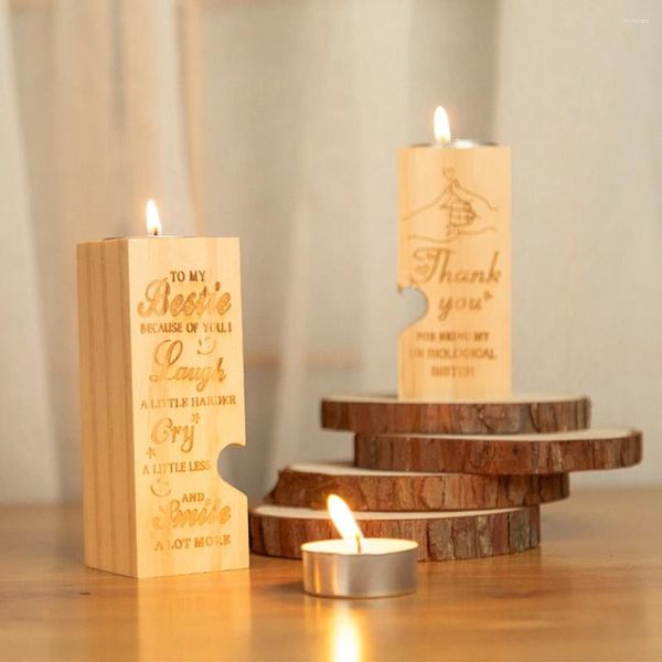 Titulares de velas Retro en forma de corazón de madera natural para la propuesta de matrimonio Citas de cumpleaños en el hogar Decoración de la cena