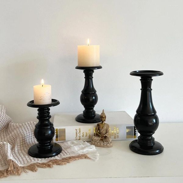 Candelabros Retro Simple candelabro negro adornos de estilo Ins artesanías de resina decoración del hogar mesa de boda fiesta de Navidad