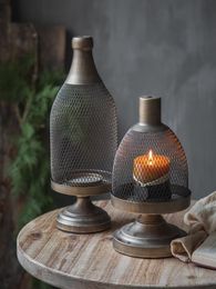 Kaarsenhouders retro vintage metalen voetstuk met mesh Domecandle