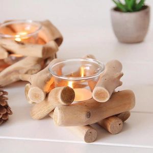 Candlers Retro Wooden Driftwood Holder Candlestick Romantic Dinner Table Decor
