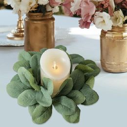 Bougeoirs anneaux table rustique simulé couronne d'eucalyptus support de pilier pour fournitures de fête cérémonie banquet café salle à manger