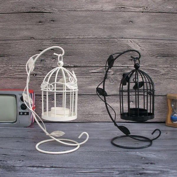 Bougeoirs Romantic European Wedding Bird Cage Whited Fer Bandlestick Lantern Lantern Lamp Decor pour le dîner Home 581d