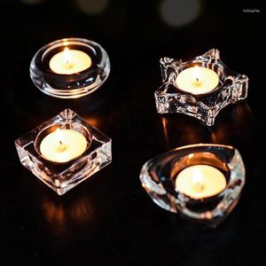 Kandelaars Romantische ornament Star Plum Blossom Peach Heart Glass Candlestick Mini Delicate Transparant Holder