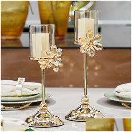 Kaarsenhouders romantische roos kristal huisdecoratie ornamenten glas kandelaar drop levering tuin dhugf