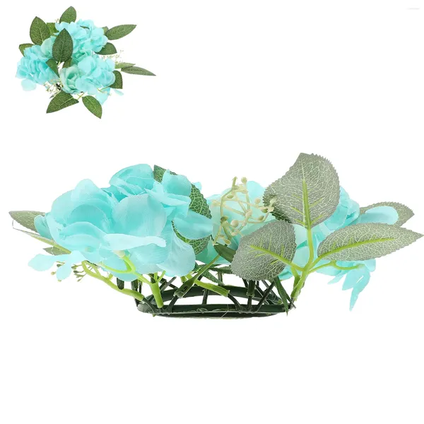 Partes de velas Rose Garland Decorativa Candelera artificial 25x25x8cm tela azul cielo