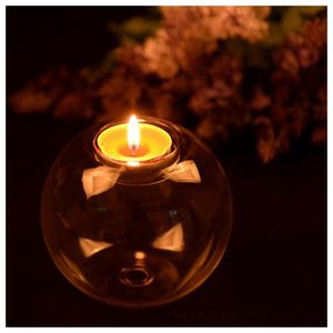 Candle Houders Round Hollow Crystal Glass Holder Wedding Candlestick Home Decor voor Woonkamer Slaapkamer J8