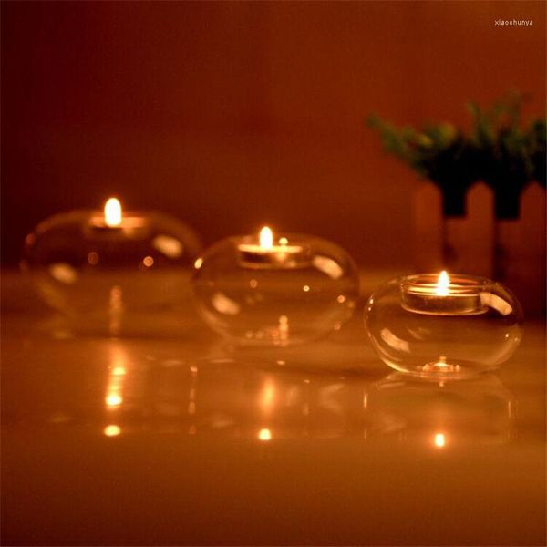 Bougeoirs ronds en verre creux, chandelier créatif en cristal Transparent en forme de sphère, décoration de la maison pour fête