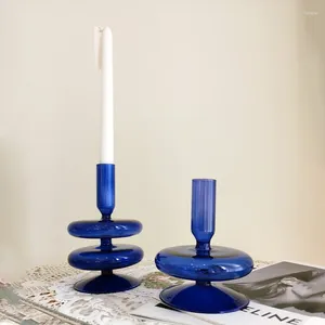 Bougeoirs Royal Blue Glass Holder Vase Home Restaurant Decoration romantique Résumé Résumé Créatif Homestay Shooting Accessoires