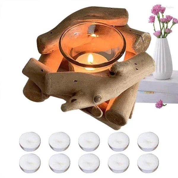 Candelabros rústico Tealight Holder Drift Wood Country con 10 velas Mesa Centro de mesa Driftwood Durable Decoración para el hogar Suministros