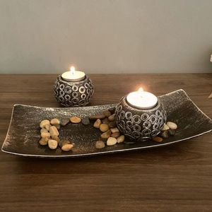Candelabros de resina de madera rústica, soporte decorativo para luz de té con bandeja, tazas para el hogar, boda, centros de mesa vintage, candelabro