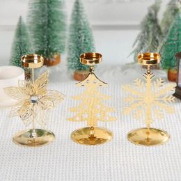 Soportes de velas Santa Claus Snowflake Christmas Candlestick Metal Ornament Gift Desktop Gold Gold para decoración de la mesa de Navidad