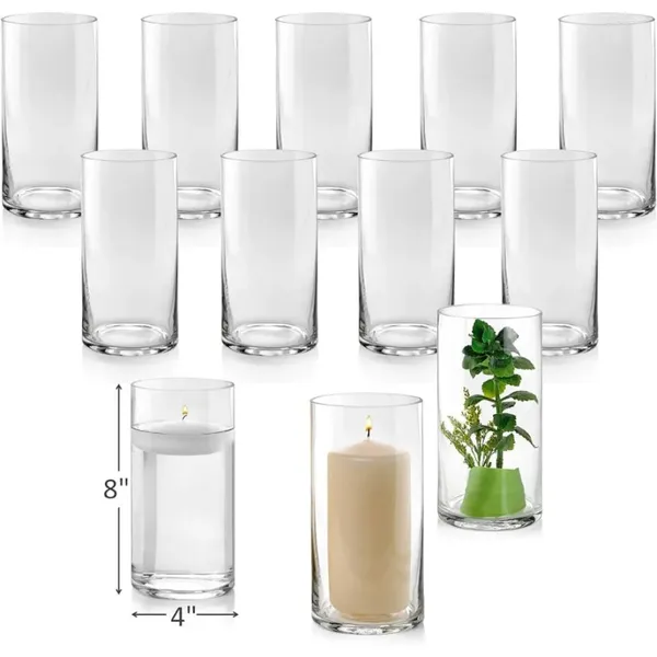 Bandlers Ensemble de 12 vases de cylindre en verre 8 pouces de hauteur - Multi-Use: Pilier Party Supplies Decorative Bougies et Accessoires