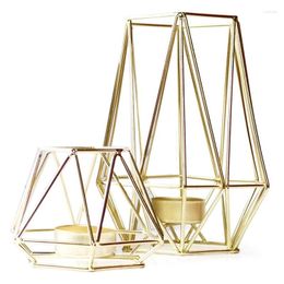 Kandelaars set van 2 gouden geometrische metalen theelichtjes voor woonkamer badkamerdecoratie - middenstukken bruiloft dineren