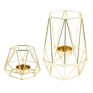 Kandelaars set van 2 gouden geometrische metalen theelichtjes voor woonkamer badkamerdecoratie - centerpieces bruiloft