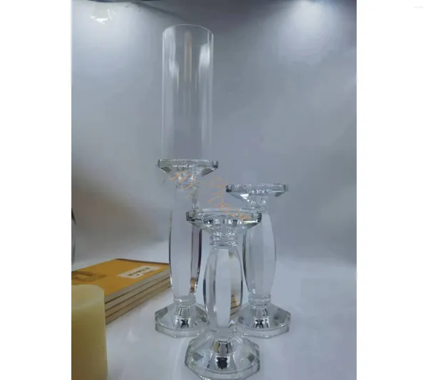 Bougeoirs ensemble de 3 supports centres de table de mariage décorations de candélabres en verre de cristal