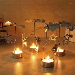 Kaarsenhouders zilveren kerstmis roterende roterende draaiende spinning carrousel thee lichthouder centrum decor est