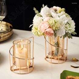 Kaarsenhouders eenvoudige kandelabra Noordse gouden slaghouder Home Decore bloemen Vaas trouwtafel decoratie woonkamer accessoires