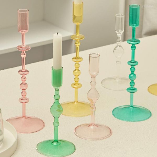 Portavelas Delgado candelabro de cristal decoración del hogar soporte de mesa decoración creativa ornamento