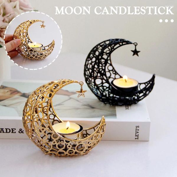 Candlers Small Metal Moon Star Holder Eid Moubarak Decor Candlestick for Home Bedroom Ramadan décorations 2024