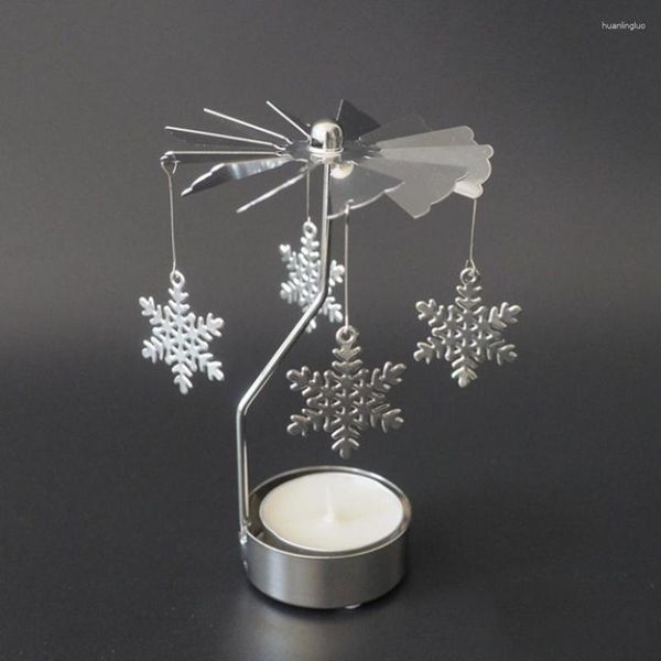 Candelabros giratorios de metal, luz de copo de nieve, estrella, flor, candelabro, decoración de escritorio para fiesta de boda y Navidad