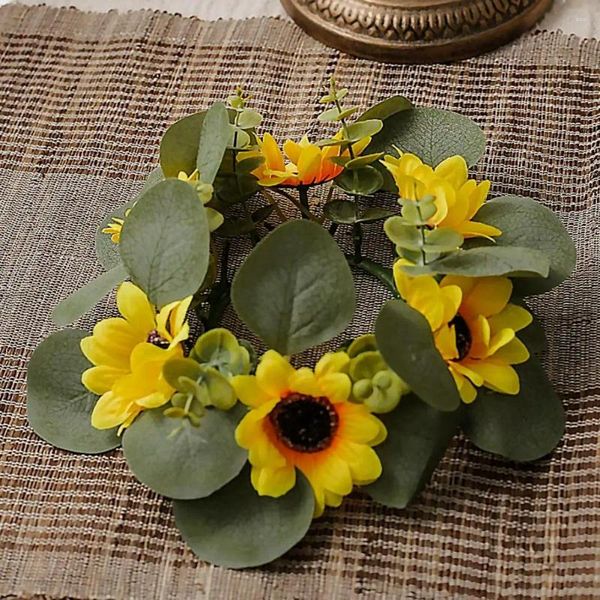 Candlers Spring Flower Wreath Courlot de tournesol Eucalyptus Ring Ensemble pour la table de fête de mariage à la maison Piste centrale artificielle