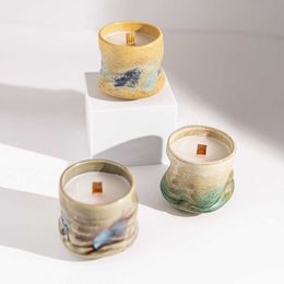 Bougeoirs à rayures en céramique à rayures aromathérapie aromathérapie en tasse vide atmosphère et décoration douce haut de gamme H240517