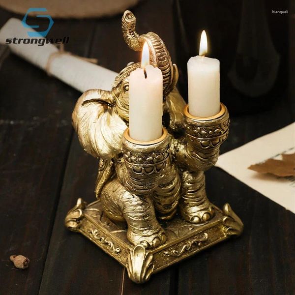 Candlers Strongwell Golden Resin Southeast Asian Elephant Candlestick Ornement Bar Table Decoration Fournidre Habit