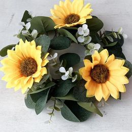 Bandlers Sunflower Wreath White Flower Ring Eucalyptus ensemble pour la fête de mariage à l'intérieur