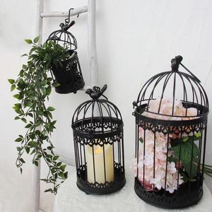 Bougeoirs SUPU Noir Ensemble Cage À Oiseaux Bougeoir Suspendu Moderne Fer Forgé En Métal Cage À Oiseaux Décoration Pot De Fleurs Plantes Succulentes