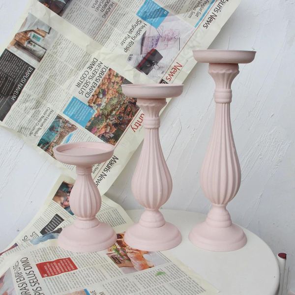 Soportes de velas Supu Pink Set de madera Candelabra creativo Candelador Soporte de flores Pilar de flores Mesa de escritorio decoración de la boda