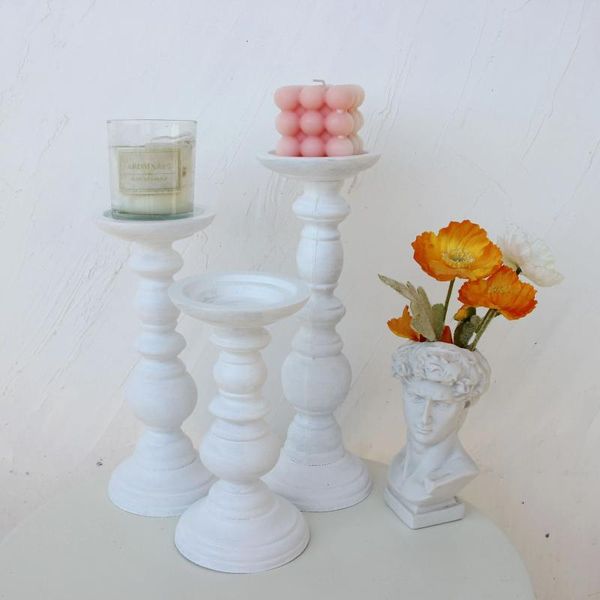 Bandlers Supu Style White Set en bois candélabre créatif Candlestick Holder Pilier Table de bureau décoration décoration décoration décoration de mariage