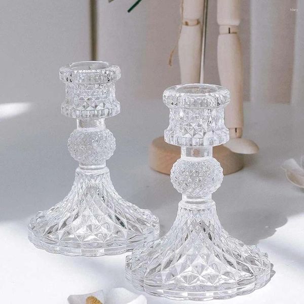 Bougeoirs Convergure en verre transparent porte-chandelles s'adapter aux bougies de 0,8 pouce 4 hauteurs de stand décoratif en cristal