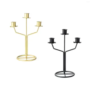 Bougeoirs Porte-conique Table Pièce maîtresse Chandelier en métal Candélabre à 3 bras pour anniversaire salle à manger dîner de Noël