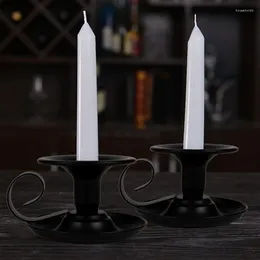 Candelabros con forma cónica, soporte Retro de hierro, candelabro negro Simple, soporte para velas para mesa de fiesta, decoración del hogar