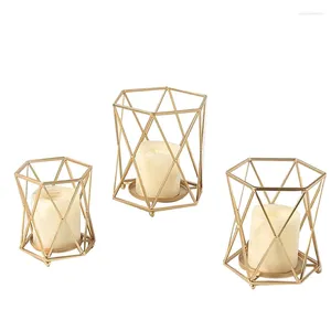 Bandlers à thé Ensemble léger de 3 pilier en métal géométrique pour la table de table de mariage de Noël décor or