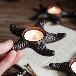 Candelabros Tealight Candlestick Starfish Holder Ornamento Negro Metal Escritorio para El Cena Casa Vacaciones Boda