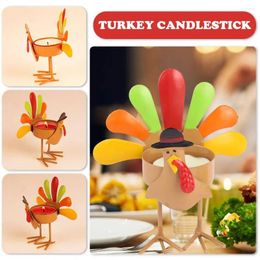 Candlers Thanksgiving Turkey Tealight Holder Colorful for Home Dining Table Candlestick Fiches Decoration 2 Modèle B3G9