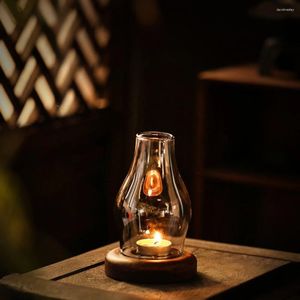 Kandelaars Transparante Glazen Houder Chinese Bamboe Theesalon Tafeldecoratie Winddichte Lamp